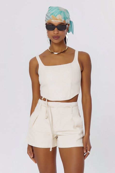 Cropped Sarja Bordado Color