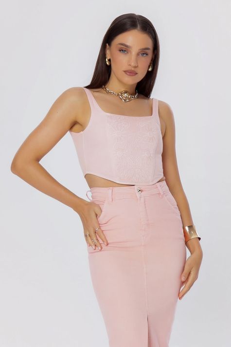 Cropped Sarja Bordado Color